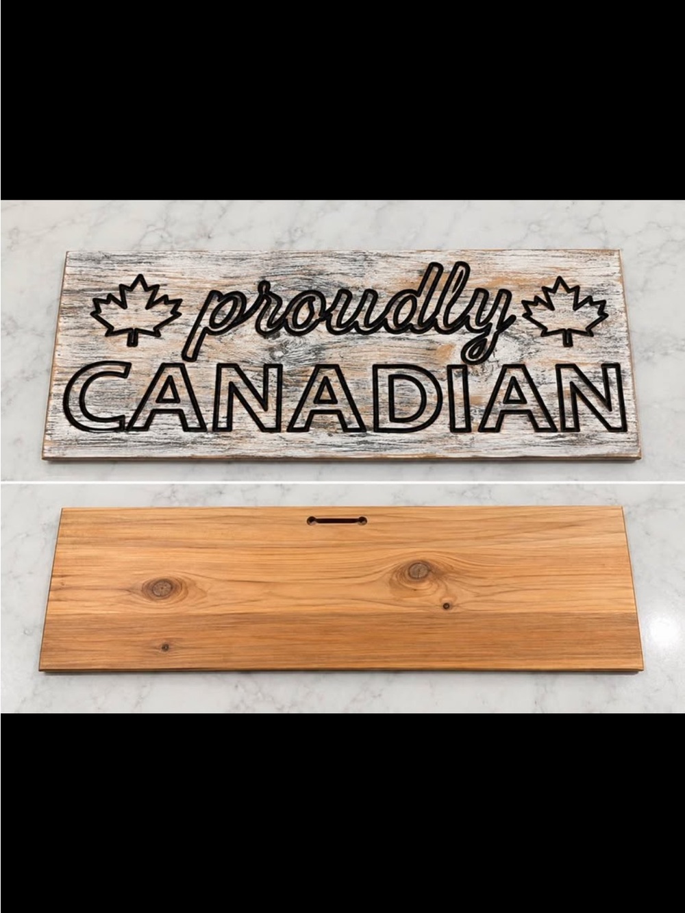 Proudly Canadian Rustic Wood Wall Sign - White and Black